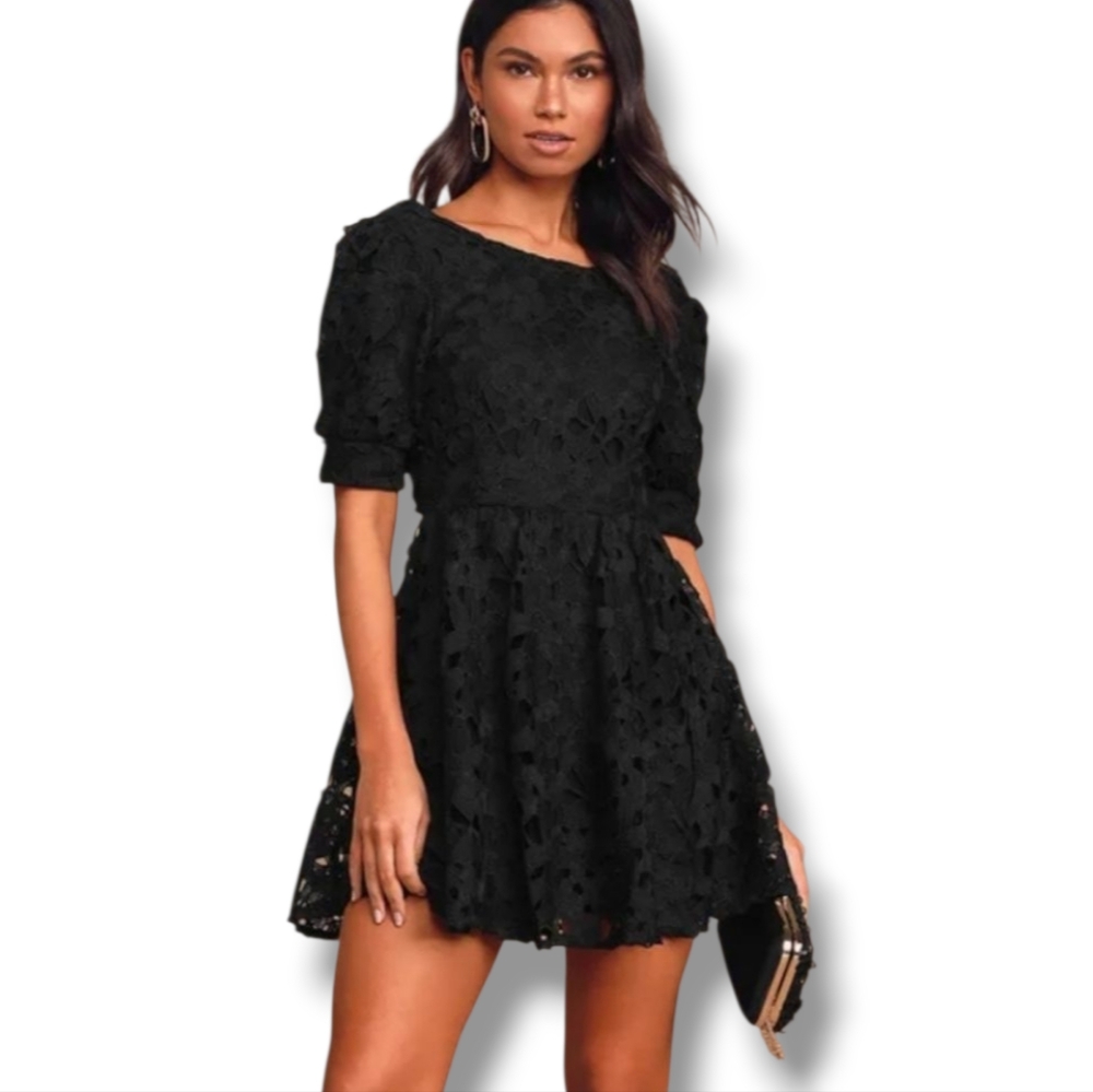 Lulu's For a Moment Cutout Black Mini Skater Dress Size L